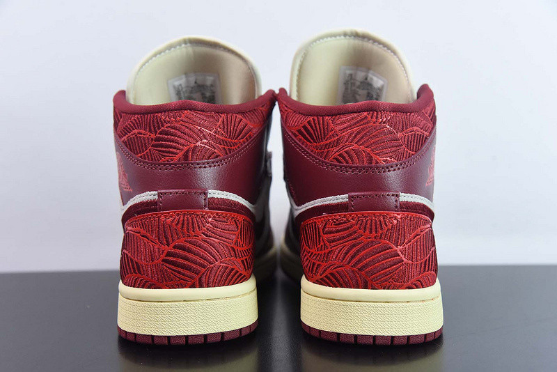 air jordan 1 mid se tiki leaf team red (women