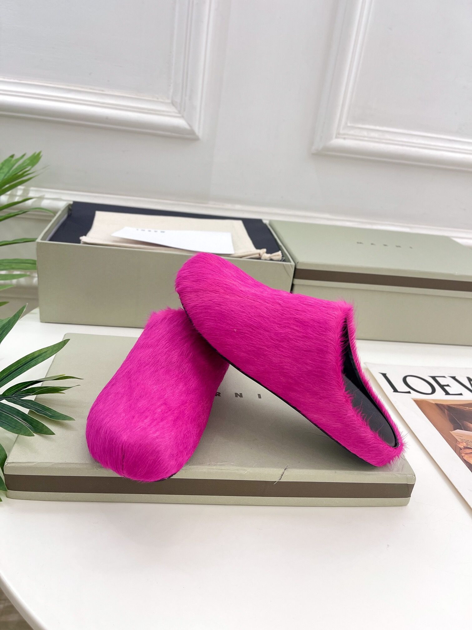 Marni calf hair slippers-Pink