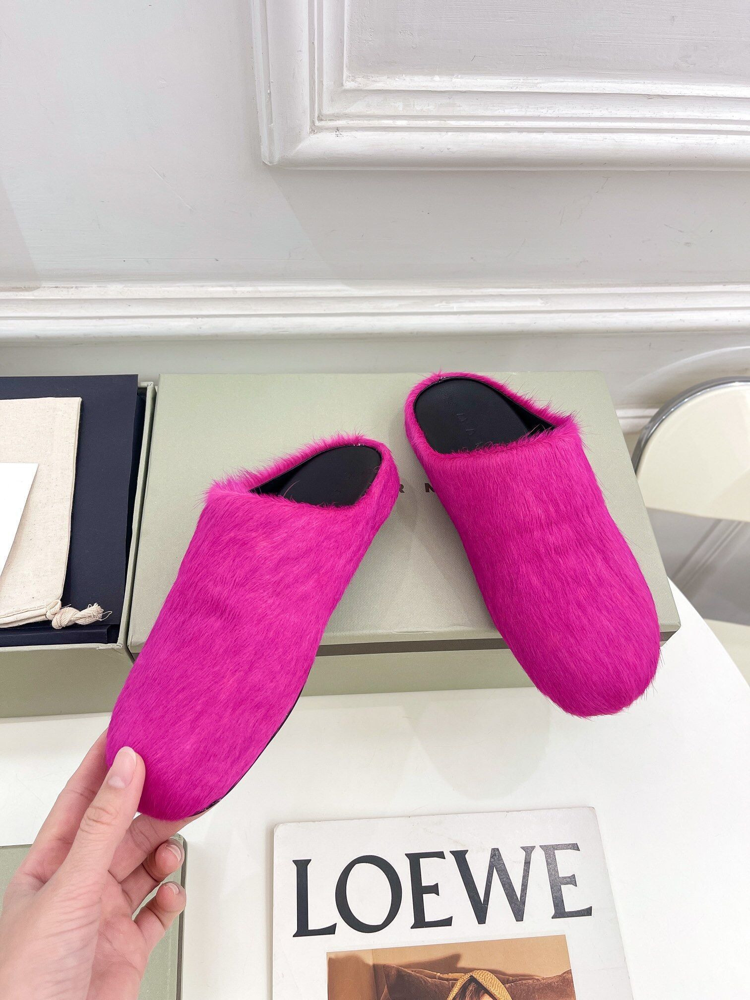Marni calf hair slippers-Pink