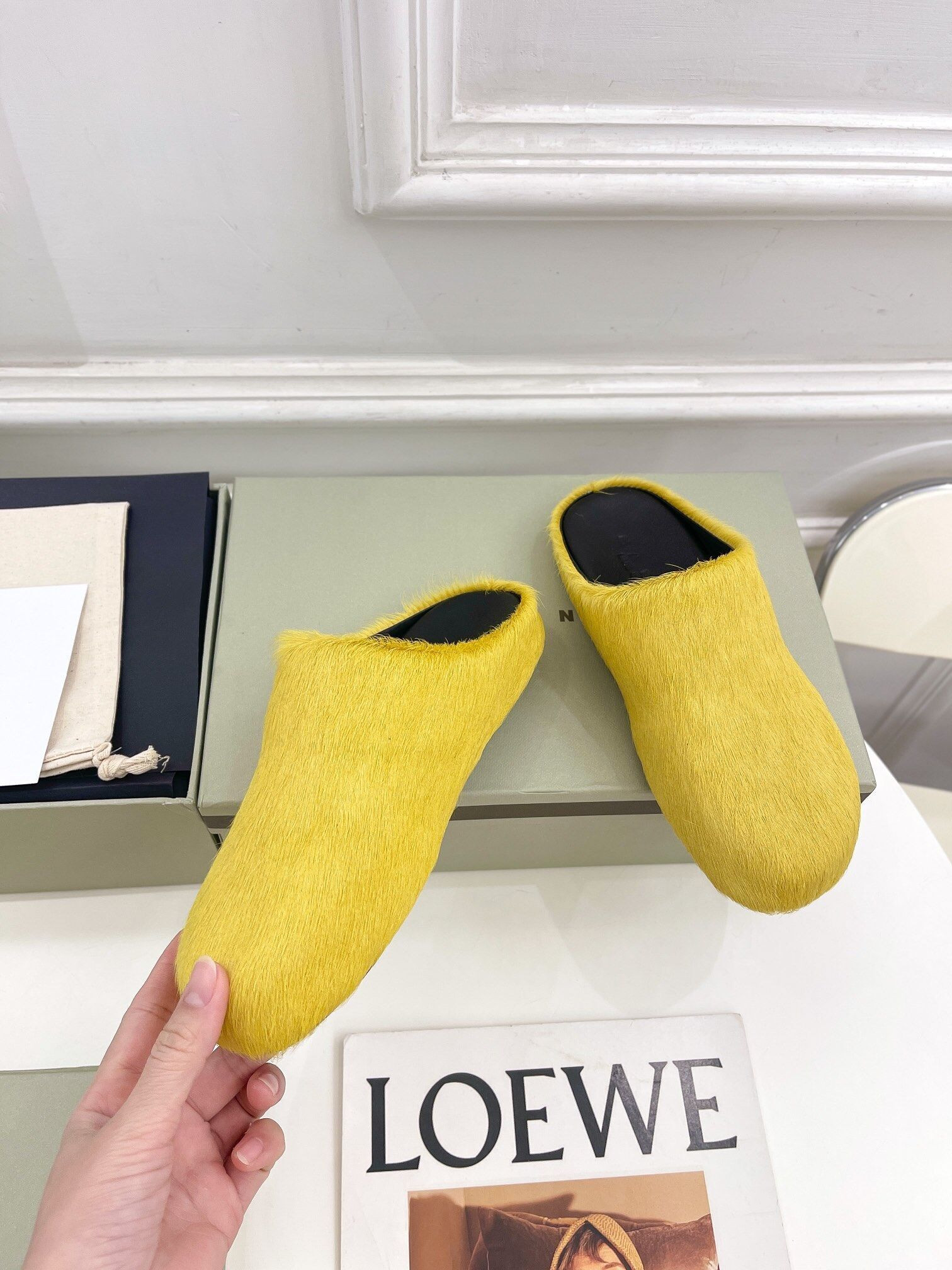 marni calf hair slippers-yellow