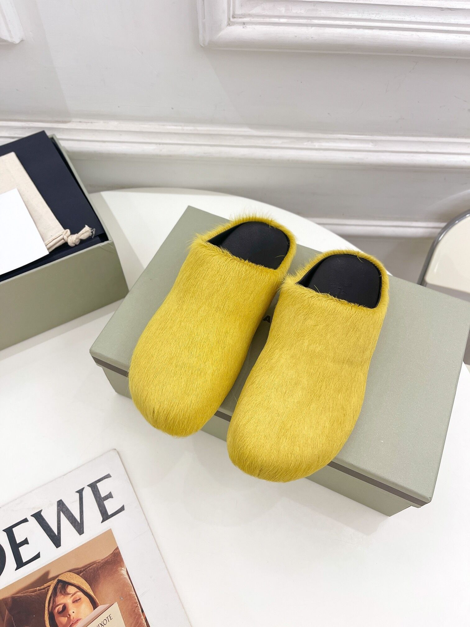 marni calf hair slippers-yellow