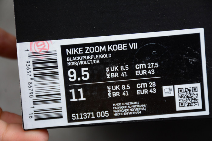 NIKE ZOOM KOBE VII BLACK PURPLE-GOLD 511371-005